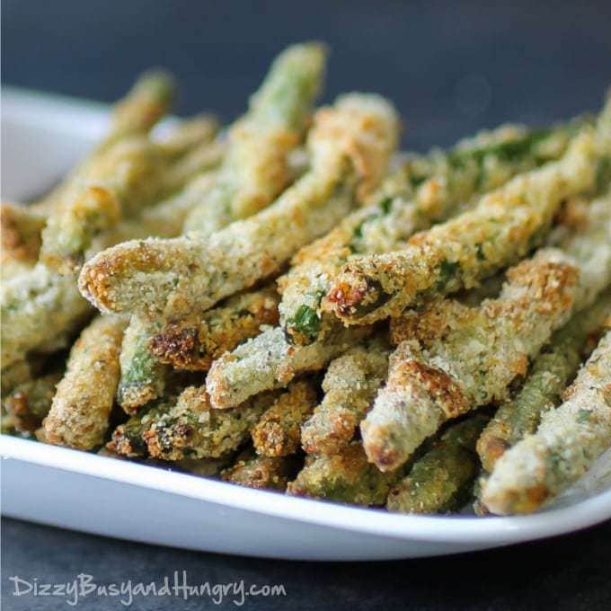 Crispy Baked Green Bean Fries | DizzyBusyandHungry.com - Crunchy, addictive, AND healthy? It's true - you need to try these! #vegetables #appetizer #sidedish