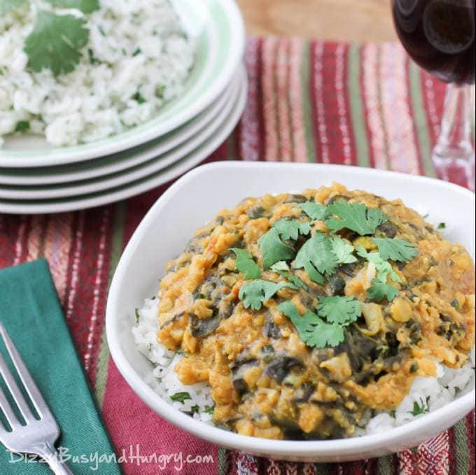 Slow Cooker Red Lentil Curry | DizzyBusyandHungry.com - This dish is vegan, but that doesn't matter because it's so tasty you will love it for the flavor alone!