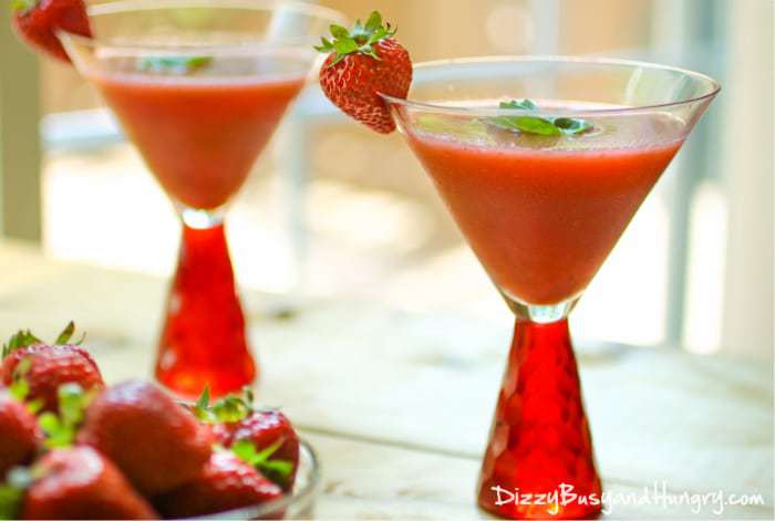 Frozen Strawberry Basil Margaritas | DizzyBusyandHungry.com - This sweet, refreshing cocktail with real strawberries and fresh basil is the perfect drink for a lazy summer afternoon!