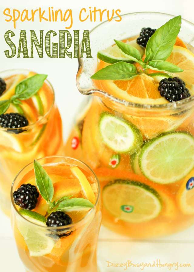 Sparkling Citrus Sangria | DizzyBusyandHungry.com - Refreshing and crisp adult beverage made with pineapple juice and ginger ale, perfect for a warm summer afternoon!